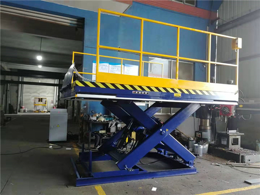 Hydraulic Electric Scissor Lift , Dock Lift With Non Skid Checkered Plate And Manual Lap-jointed Plate