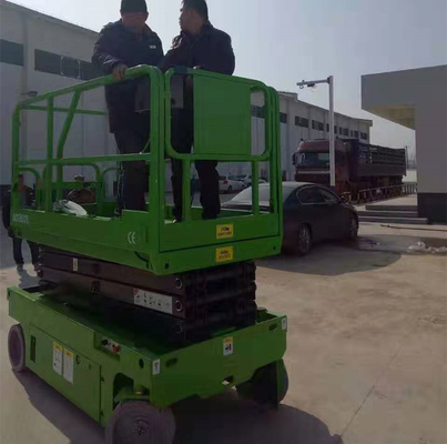 Electric Mobile Scissor Lift Self Propelled Aerial Work Platform 10m Green